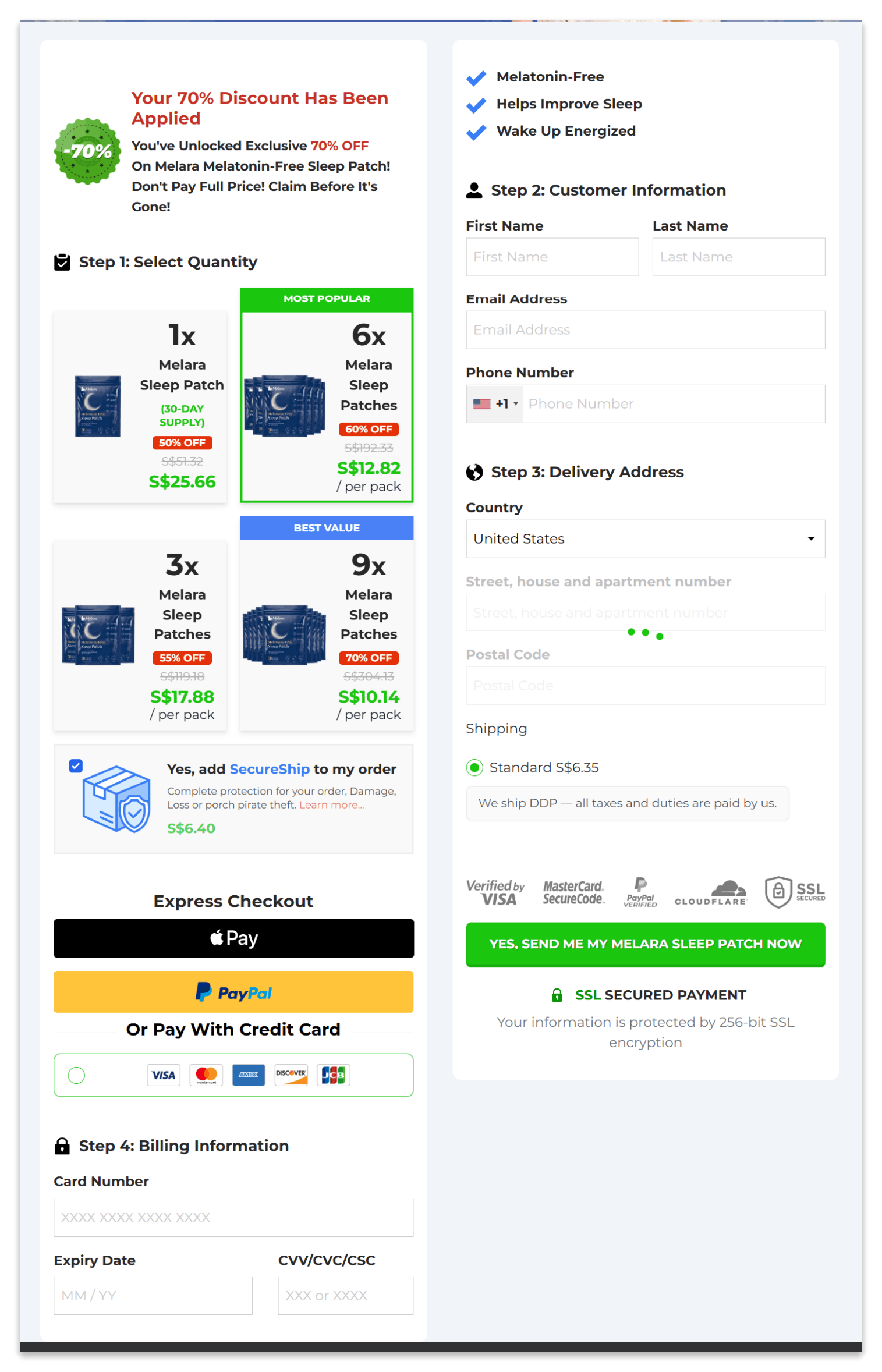 Melara Sleep Patch secure checkout page